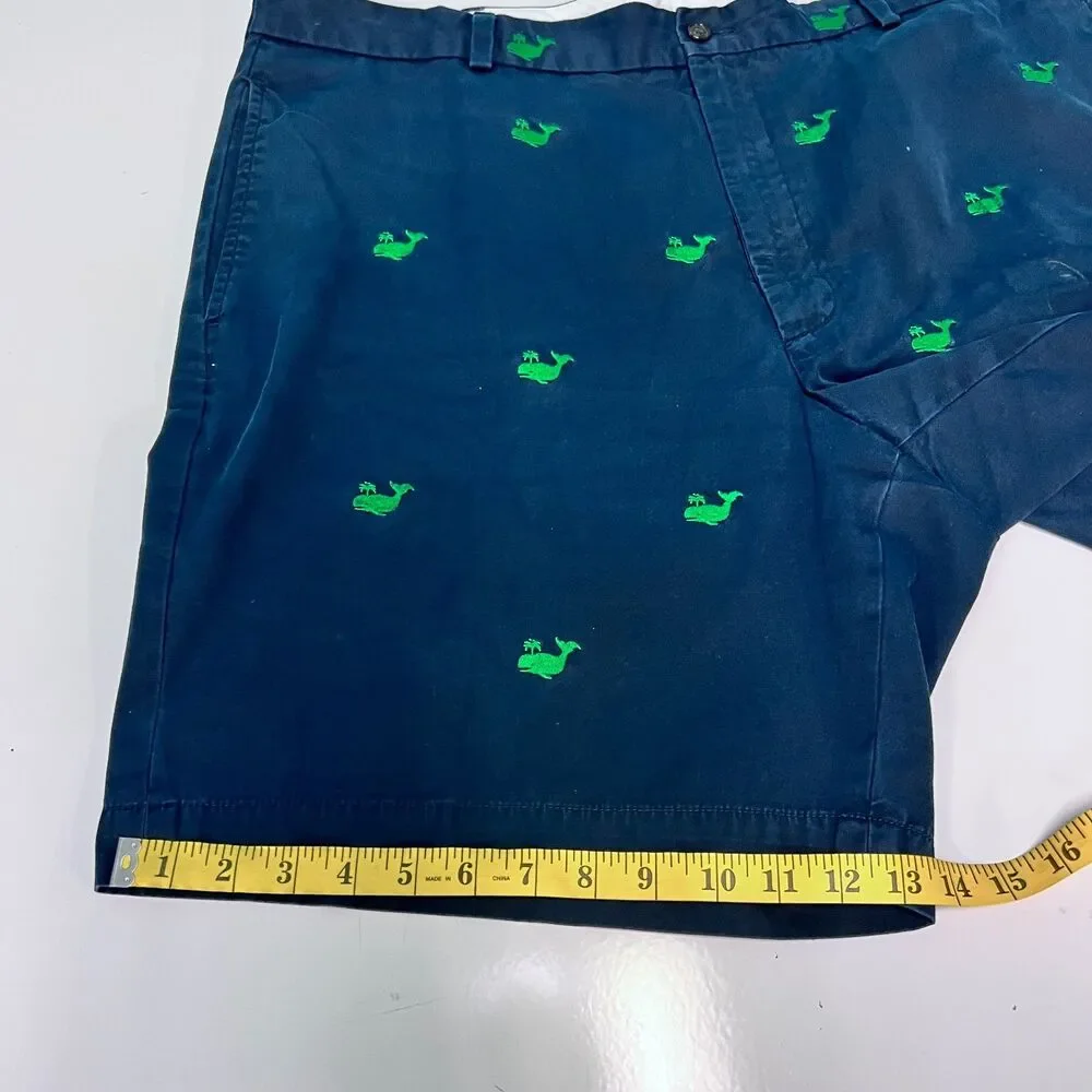 Brooks Brothers Men’s 40 Shorts Green Embroidered Whales Navy Flat Front Preppy